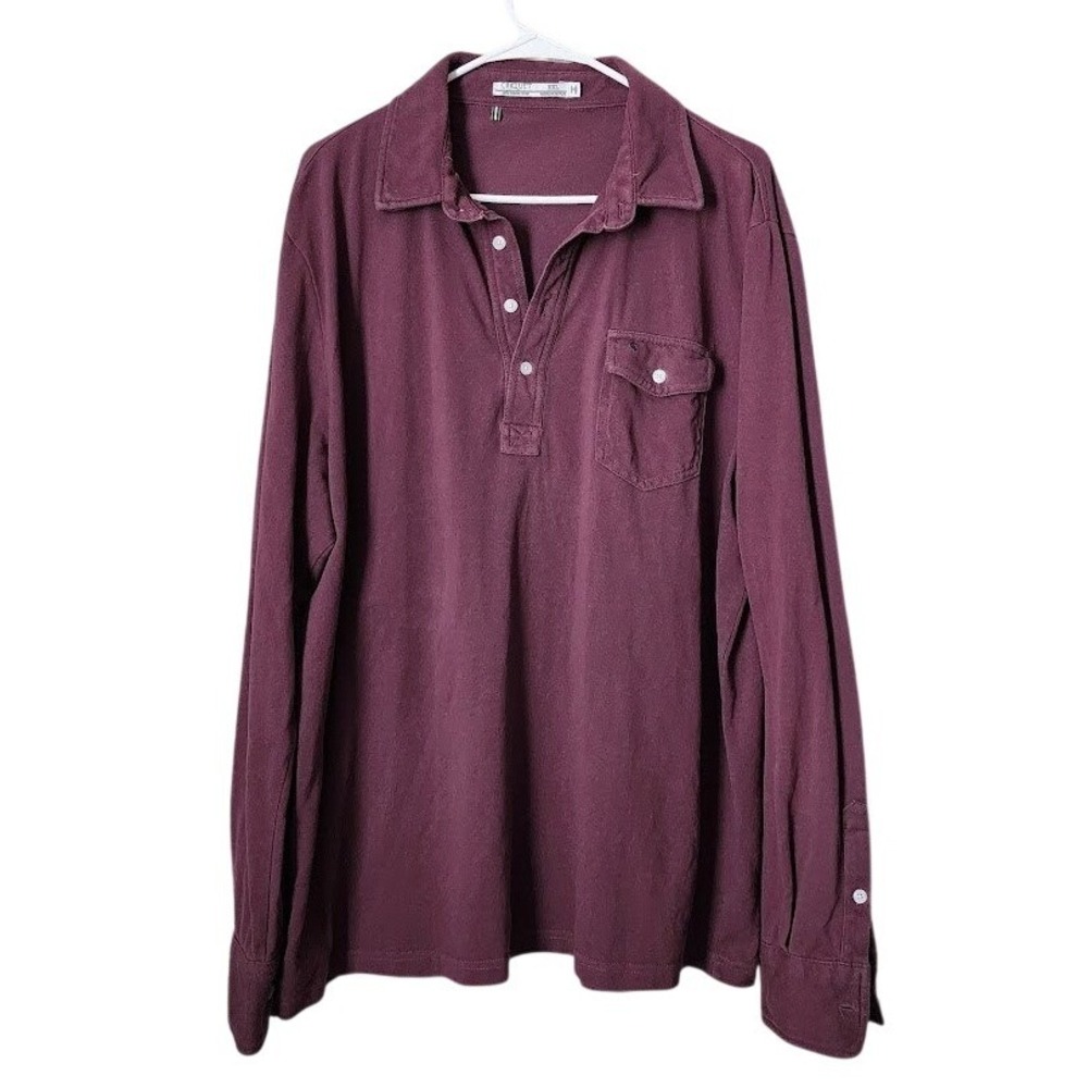 CRIQUET Long Sleeve Pique Polo Organic Cotton Burgundy Preppy Size XXL